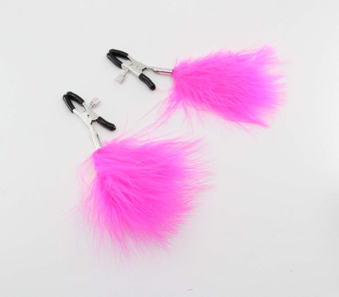 LOVE IN LEATHER HOT PINK FEATHER NIPPLE CLAMPS