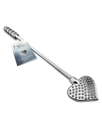 NIXIE STAINLESS STEEL RIDING CROP FLAMING HEART