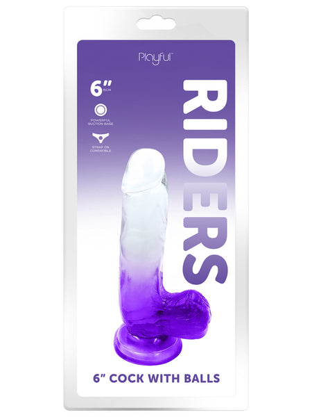 PLAYFUL RIDERS 6" COCK WITH BALLS PURPLE