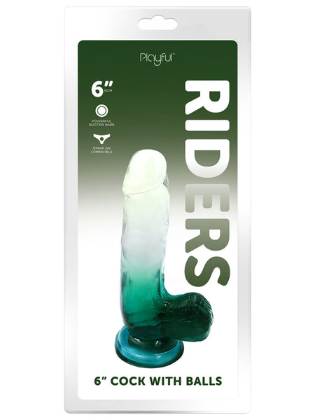 PLAYFUL RIDERS 6" COCK WITH BALLS GREEN
