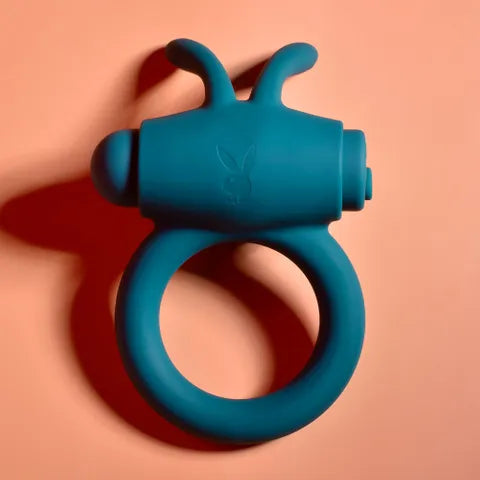 PLAYBOY PLEASURE BUNNY BUZZER - RECHARGEABLE COUPLES RING- DEEP TEAL