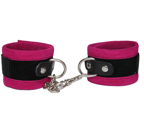 LOVE IN LEATHER HAN038 PINK SUEDE/VELVET HANDCUFFS