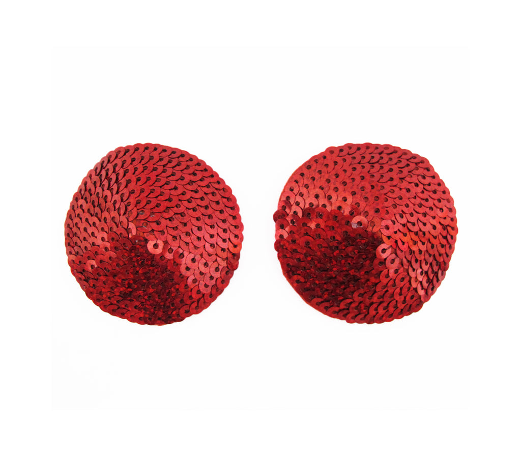 LOVE IN LEATHER RED ROUND SEQUIN PASTIES