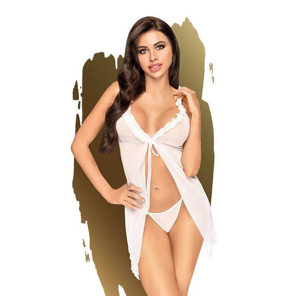 Penthouse Lingerie After Sunset Ruffle Babydoll With Thong White L/XL