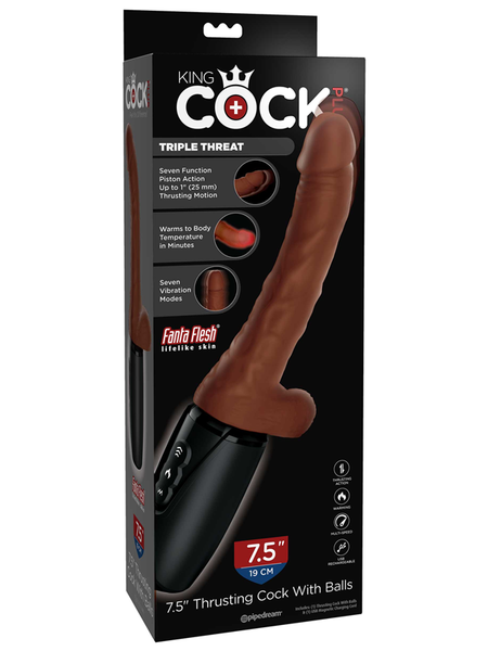 KING COCK PLUS 7.5 IN. THRUSTING COCK WITH BALLS BROWN