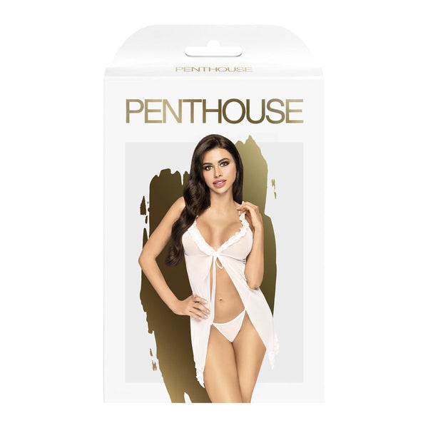 Penthouse Lingerie After Sunset Ruffle Babydoll With Thong White L/XL