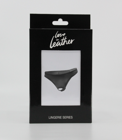 LOVE IN LEATHER BLACK THONG W FRONT HOLE BOXED BMAN425BLK L/XL