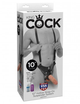 King Cock 10" Hollow Strap On Suspender System - FleshKing Cock 10" Hollow Strap On Suspender System - Flesh