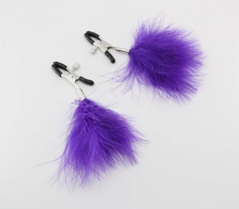 LOVE IN LEATHER PURPLE FEATHER NIPPLE CLAMPS