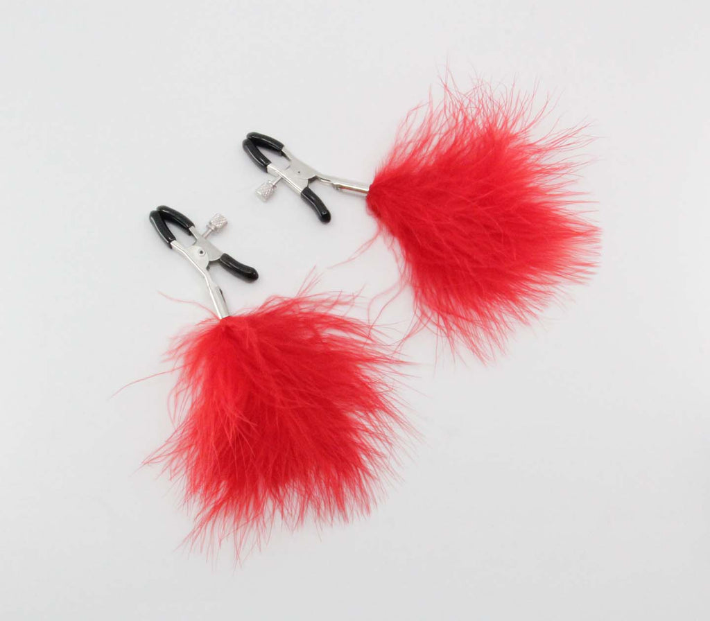 LOVE IN LEATHER RED FEATHER NIPPLE CLAMPS