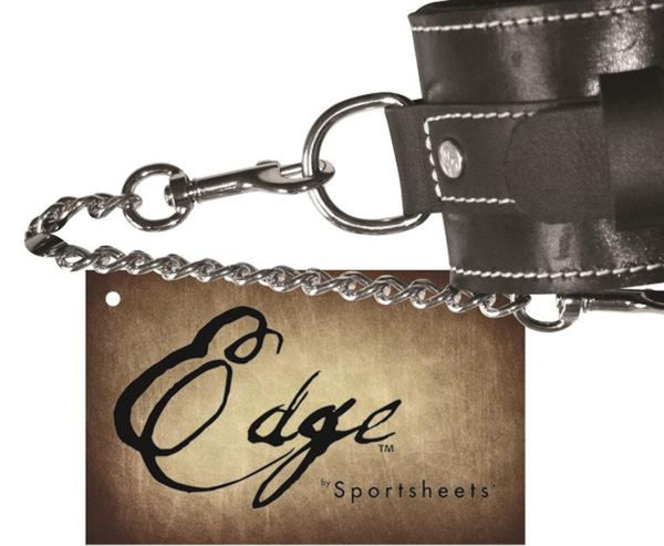 Sportsheets Edge Cowhide Leather Ankle Restraints With Buckle Black