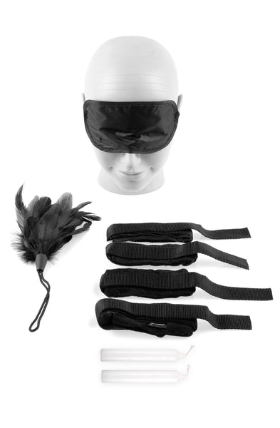 Fetish Fantasy Beginners Bondage Set Includes Cuffs, Tickler, Candles and Love Mask - Black