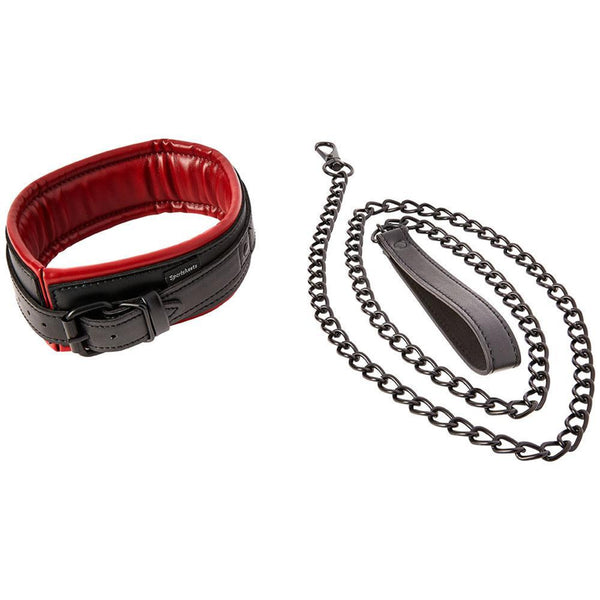 Sportsheets Saffron Padded Collar with Chain Leash Red and Black