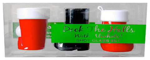 Deck the Halls Christmas Shot Glasses Set of 3 Plastic