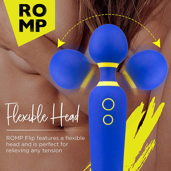 ROMP Flip - Personal Massage Wand Cordless Rechargeable & Waterproof Powerful Vibrating Massager with 6 Speed & 4 Mode Settings | Blue