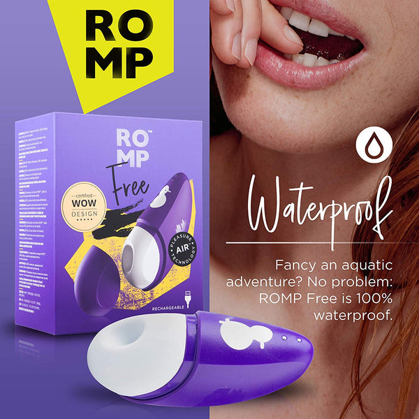 ROMP Free - Clitoral Air Pressure Toy Clitoris Vibrator for Women with 10 Intensity Settings Waterproof Rechargeable Travel-Ready Size | Purple