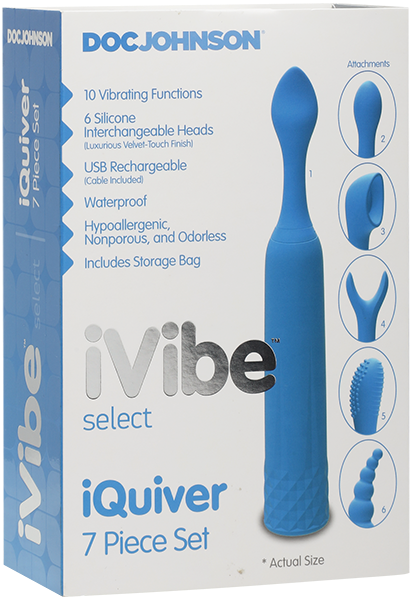 Doc Johnson iVibe Select iQuiver 7 Piece Rechargeable Clitoral Vibrator - Periwinkle Blue