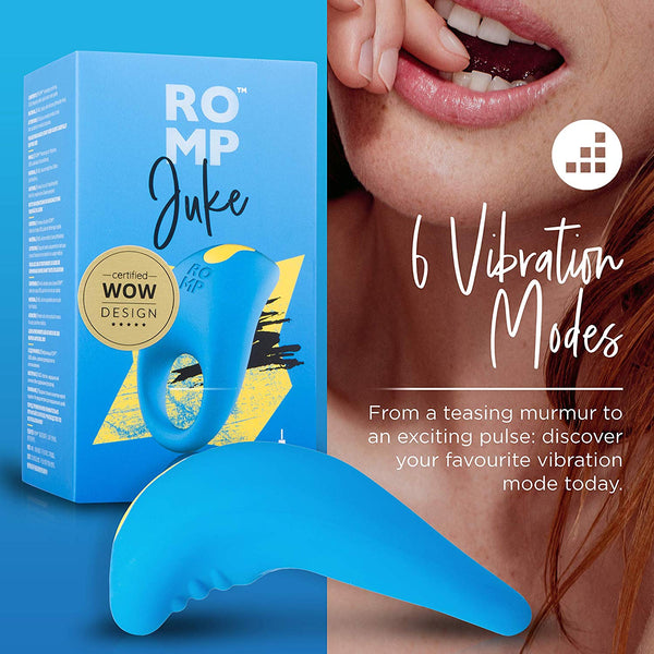 ROMP Juke - Vibrating Penis Ring for Men/Couples Stretchy 6 Speed 4 Mode Waterproof Enhancing Multifunctional Toy | Blue