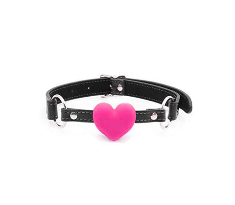 LOVE IN LEATHER SILICONE HEART GAG PINK GAG018PNK