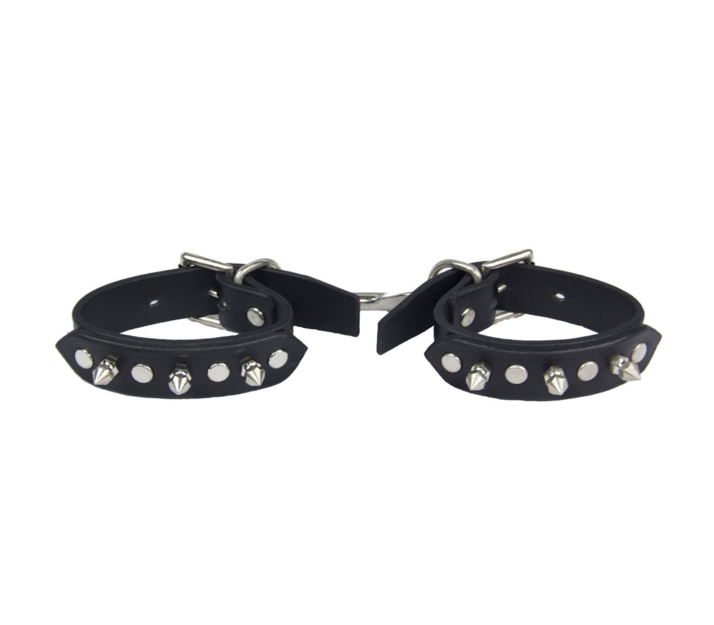 LOVE IN LEATHER HAN006 LEATHER CUFFS WITH DOG SPIKES