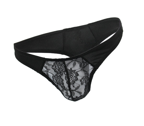 LOVE IN LEATHER LACE THONG W/ LYCRA BOXED 1511A BLACK L/XL