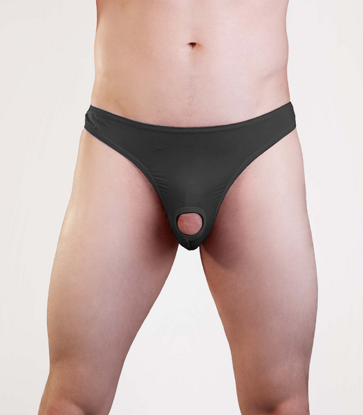 LOVE IN LEATHER BLACK THONG W FRONT HOLE BOXED BMAN425BLK L/XL