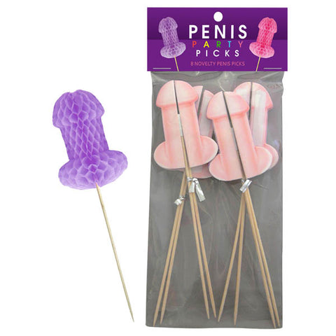 Penis Party Picks Hen’s Party Novelties - 8 Pack Penis-shaped Honeycomb Tissue Paper Decorations