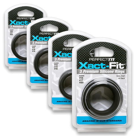 Perfect Fit Xact-Fit Silicone Cock Rings L/XL 3 Pack (No. 20/21/22) - Black