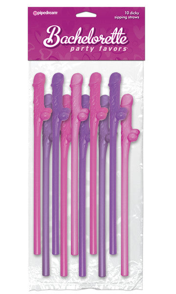 Bachelorette Dicky Sipping Straws 10 Pack Pink and Purple
