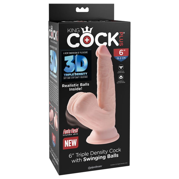 King Cock Plus 6" 3D Triple Density Cock With Swinging Balls - Flesh