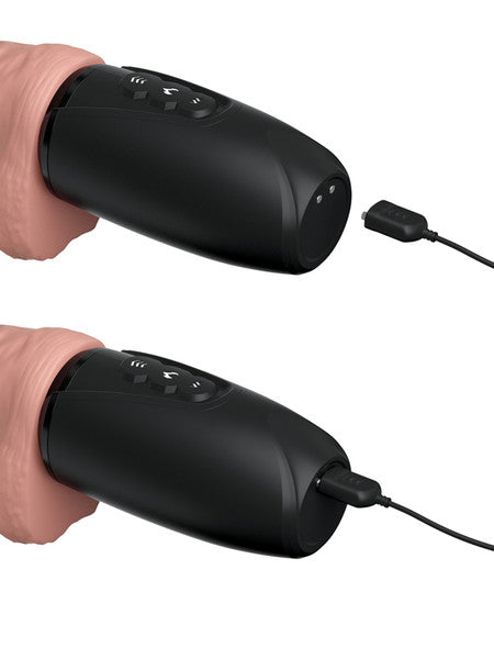 King Cock Plus Triple Threat Rechargeable Vibrating, Thrusting and Warming 6.5 Inch Dong With Testicles - Flesh